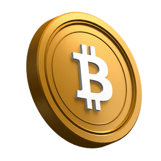 Moeda Bitcoin (BTC) inclinada na seção destacada do design